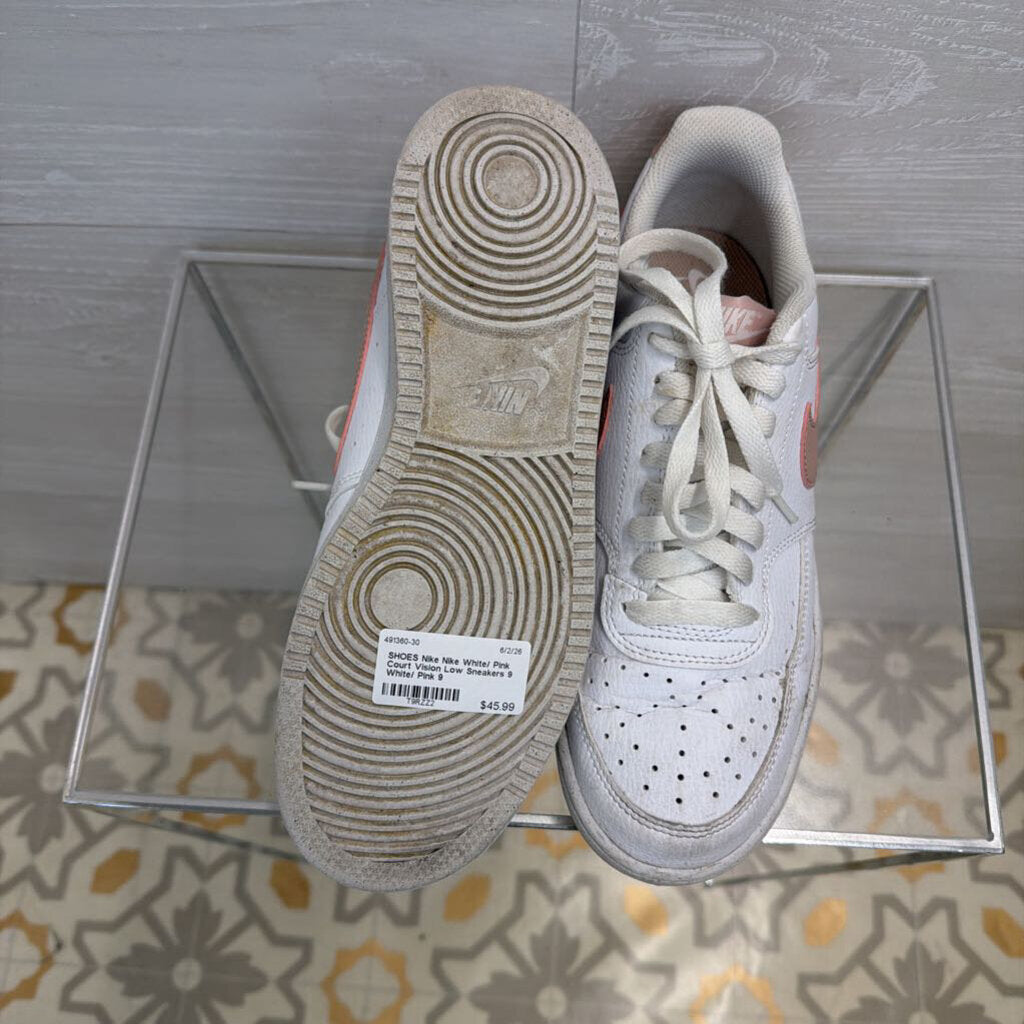 Nike White/ Pink Court Vision Low Sneakers 9