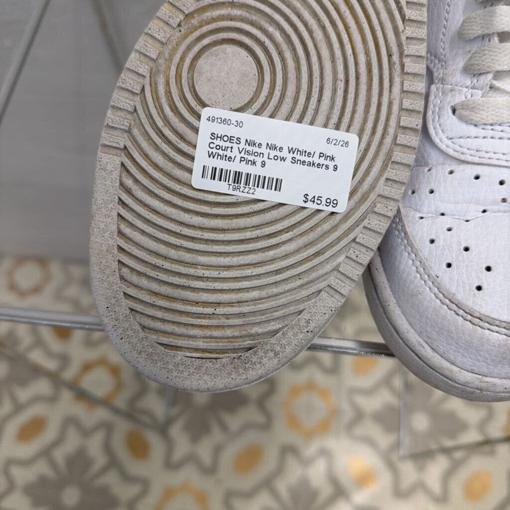 Nike White/ Pink Court Vision Low Sneakers 9