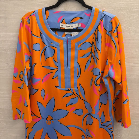Gretchen Scott Orange/ Blue Print Long Sleeve Dress Extra Large