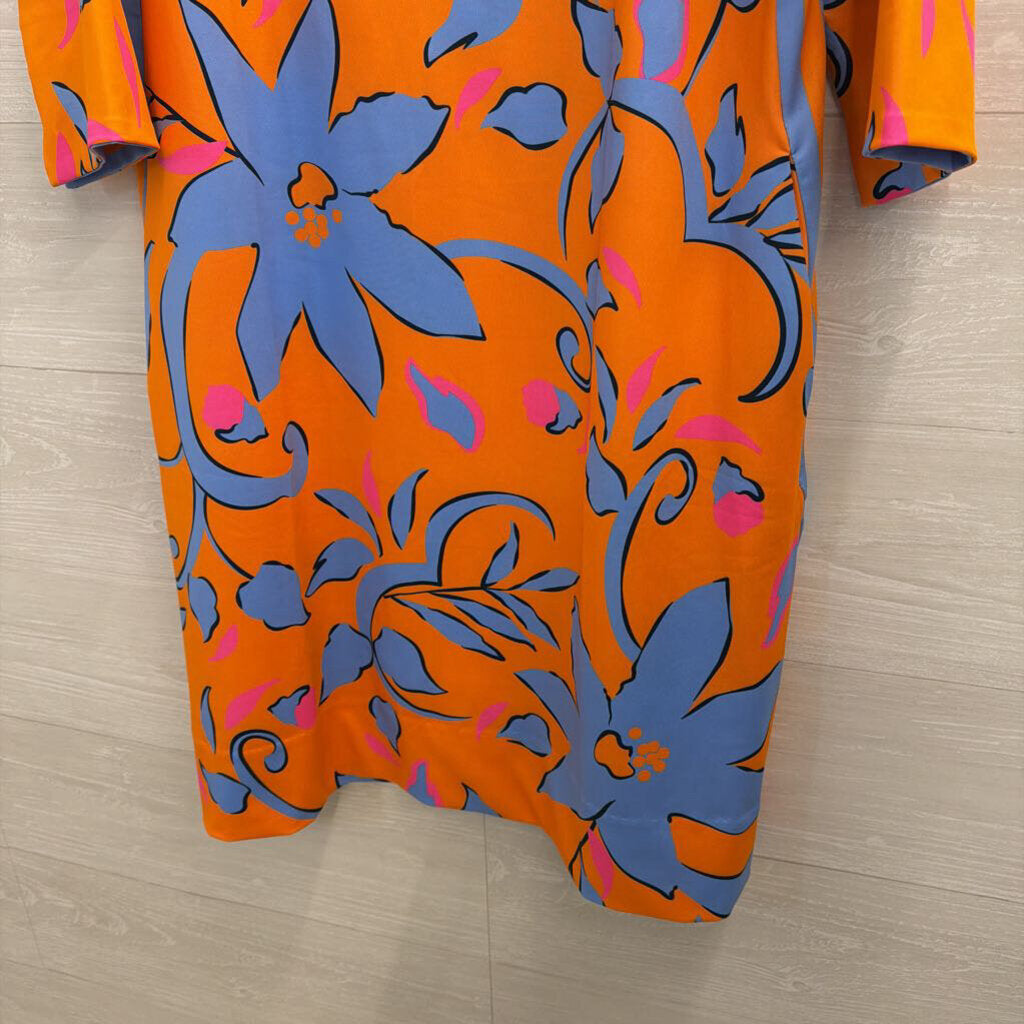 Gretchen Scott Orange/ Blue Print Long Sleeve Dress Extra Large