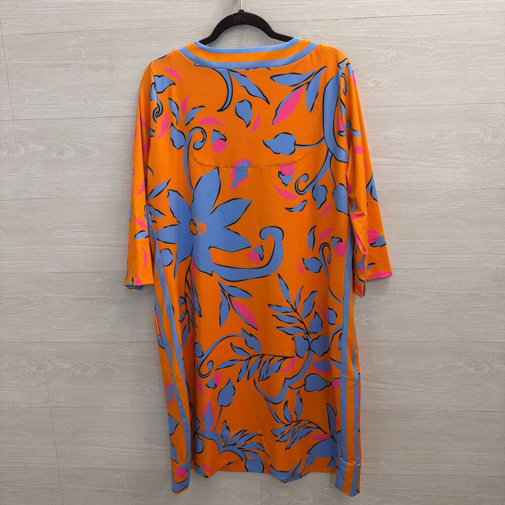 Gretchen Scott Orange/ Blue Print Long Sleeve Dress Extra Large