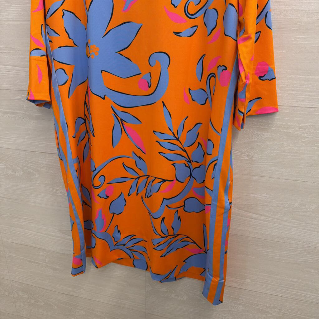 Gretchen Scott Orange/ Blue Print Long Sleeve Dress Extra Large