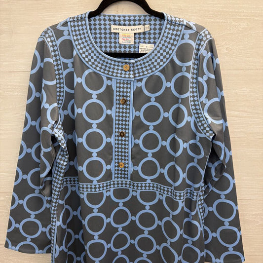 Gretchen Scott Grey/ Blue Print Long Sleeve Dress Extra Large