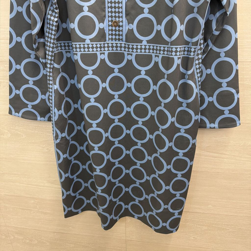 Gretchen Scott Grey/ Blue Print Long Sleeve Dress Extra Large