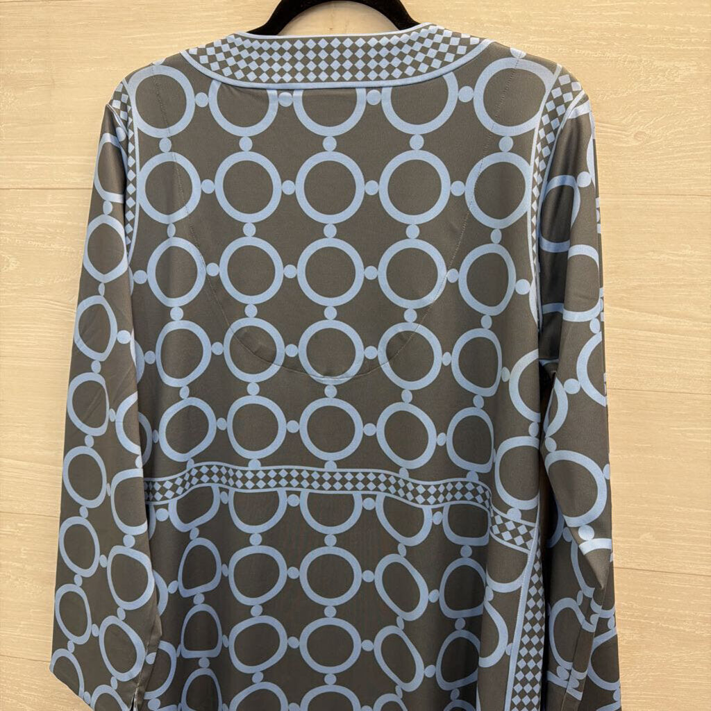 Gretchen Scott Grey/ Blue Print Long Sleeve Dress Extra Large