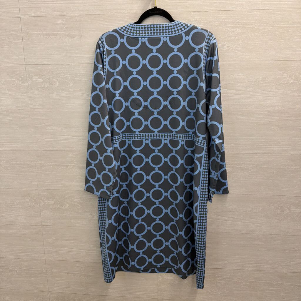 Gretchen Scott Grey/ Blue Print Long Sleeve Dress Extra Large