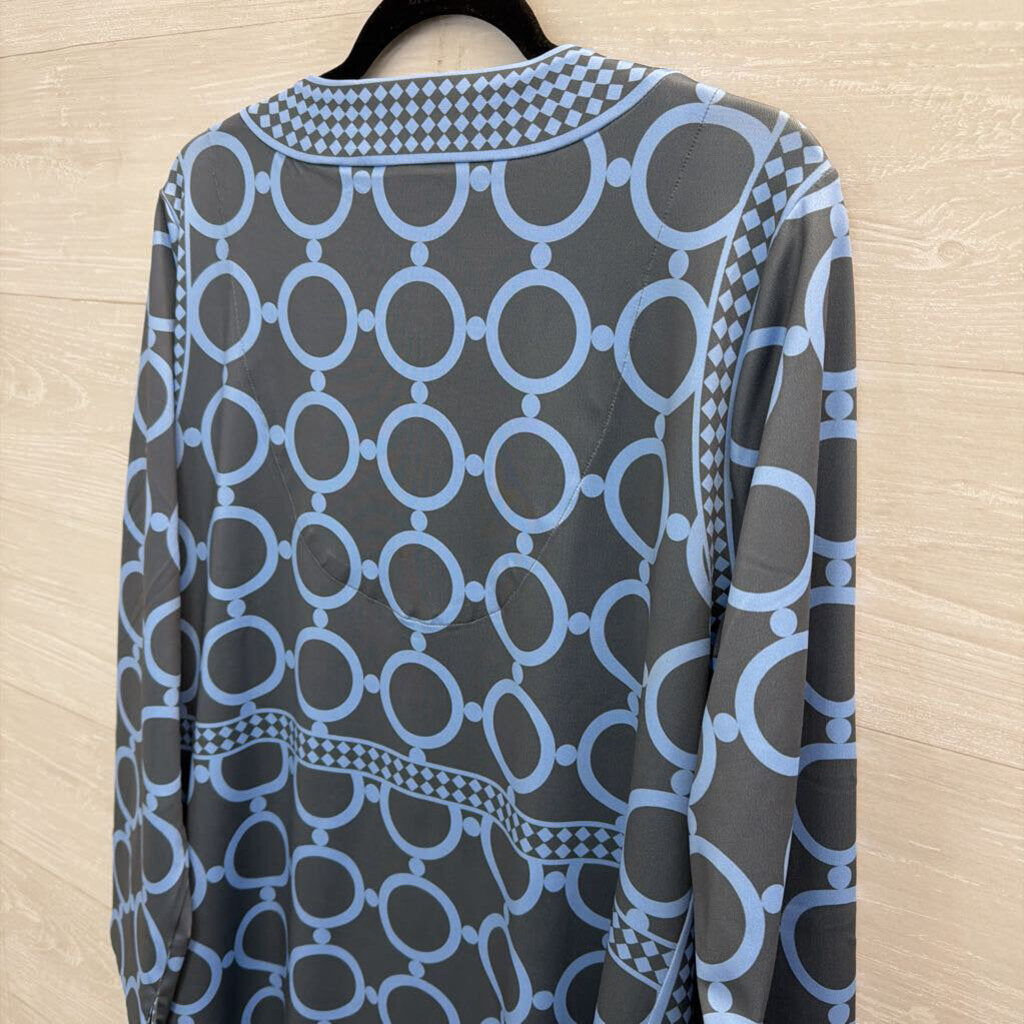 Gretchen Scott Grey/ Blue Print Long Sleeve Dress Extra Large