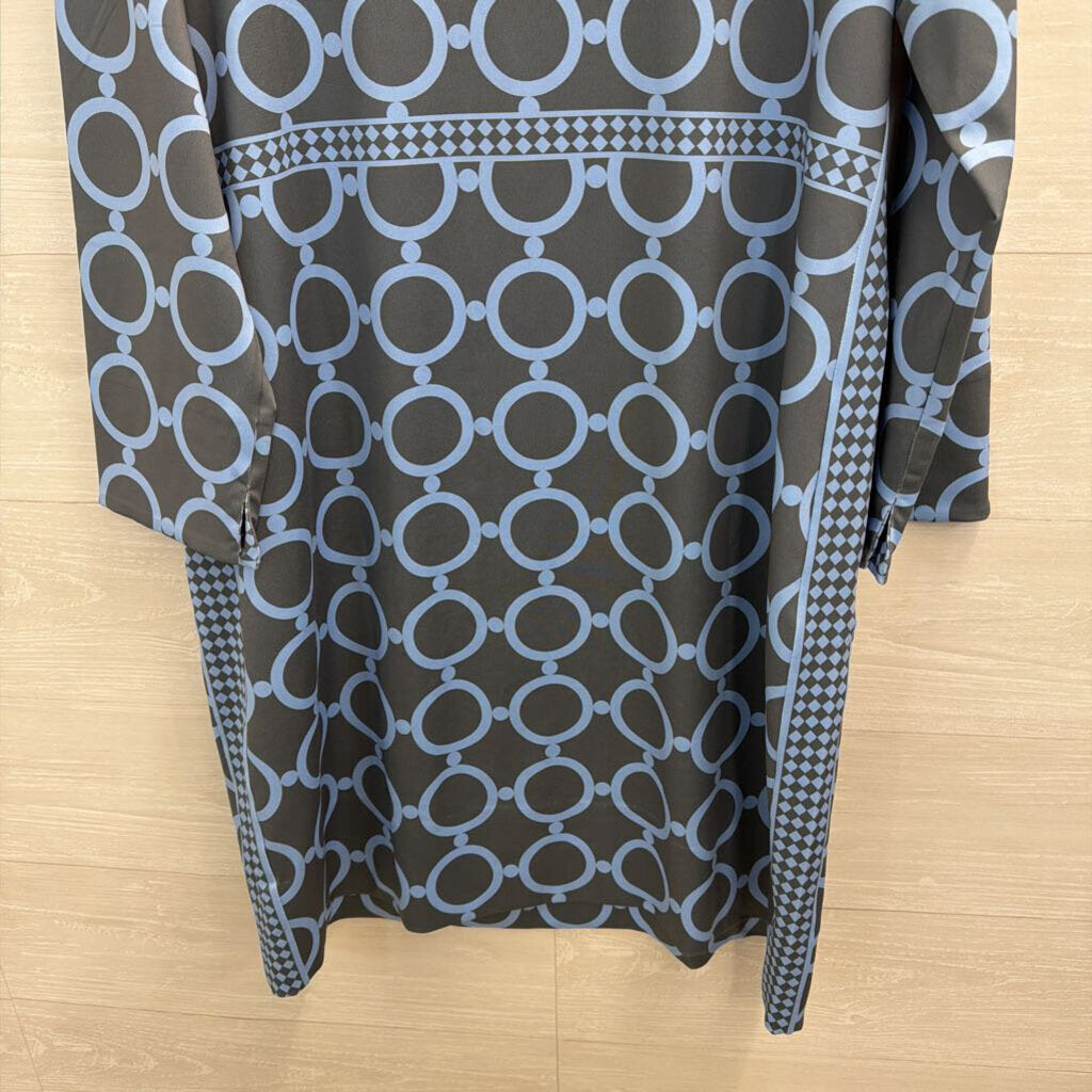 Gretchen Scott Grey/ Blue Print Long Sleeve Dress Extra Large