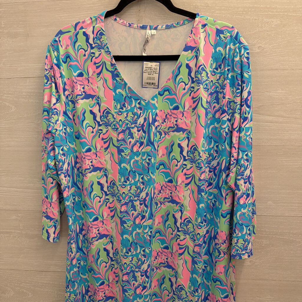 Lulu B Blue/ Multi Print Long Sleeve Maxi Dress 1X