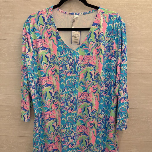 Lulu B Blue/ Multi Print Long Sleeve Maxi Dress 1X