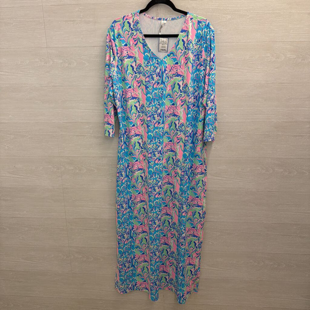 Lulu B Blue/ Multi Print Long Sleeve Maxi Dress 1X