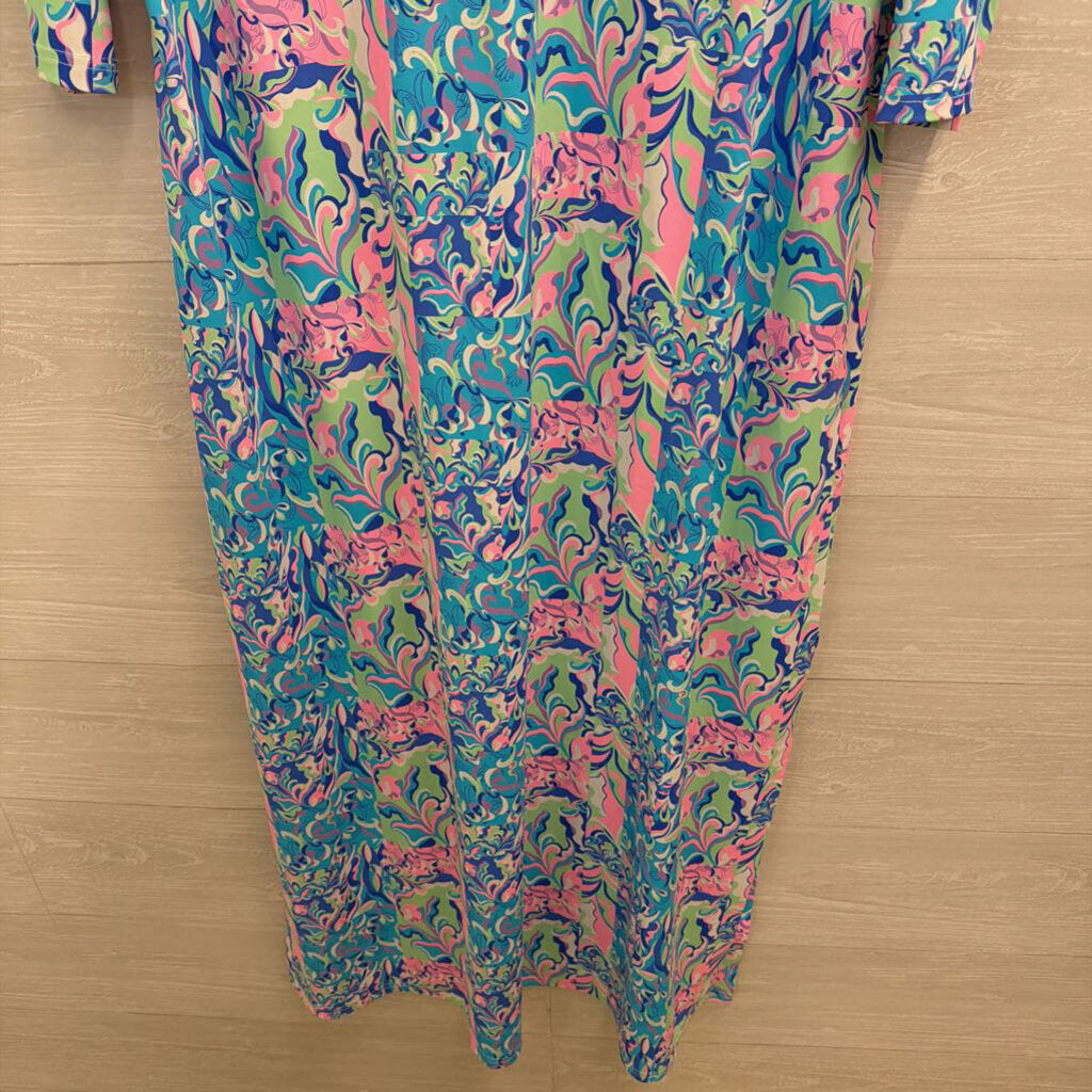 Lulu B Blue/ Multi Print Long Sleeve Maxi Dress 1X