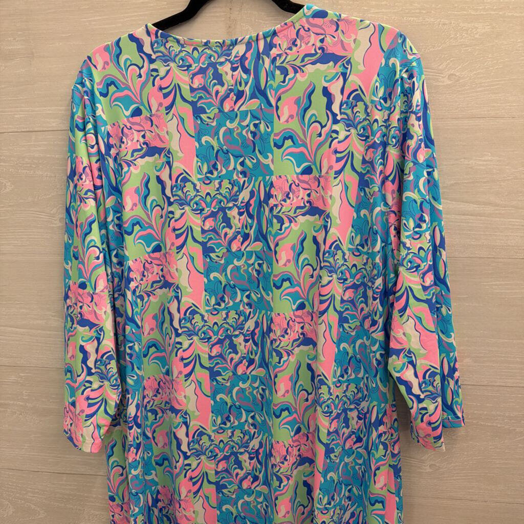 Lulu B Blue/ Multi Print Long Sleeve Maxi Dress 1X