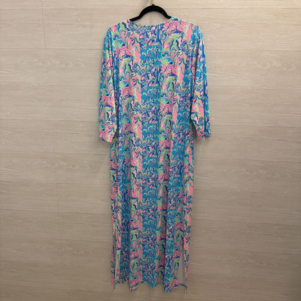 Lulu B Blue/ Multi Print Long Sleeve Maxi Dress 1X
