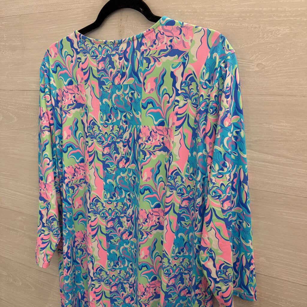Lulu B Blue/ Multi Print Long Sleeve Maxi Dress 1X