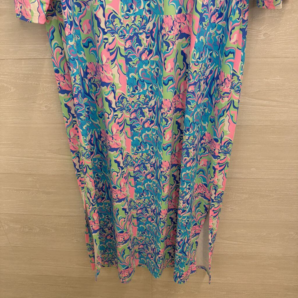 Lulu B Blue/ Multi Print Long Sleeve Maxi Dress 1X