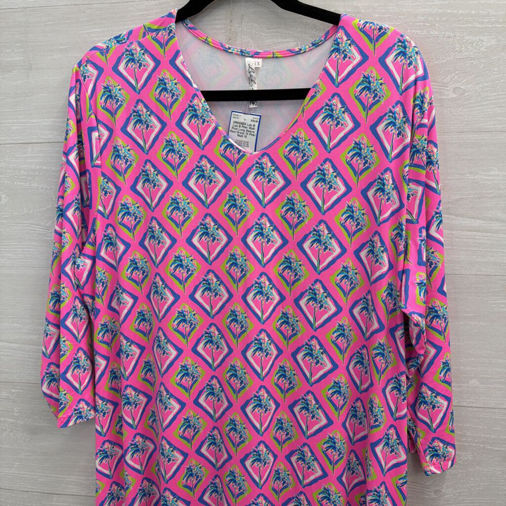 Lulu B Pink/ Multi Print Long Sleeve Maxi Dress 1X