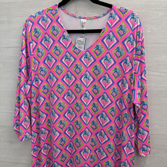 Lulu B Pink/ Multi Print Long Sleeve Maxi Dress 1X