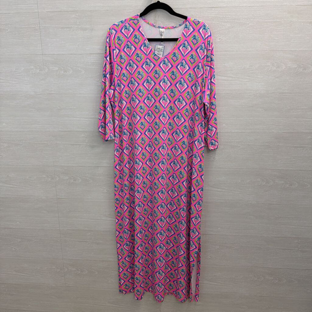 Lulu B Pink/ Multi Print Long Sleeve Maxi Dress 1X