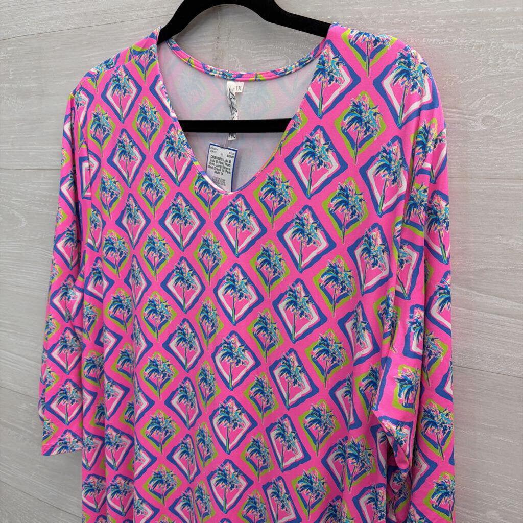 Lulu B Pink/ Multi Print Long Sleeve Maxi Dress 1X