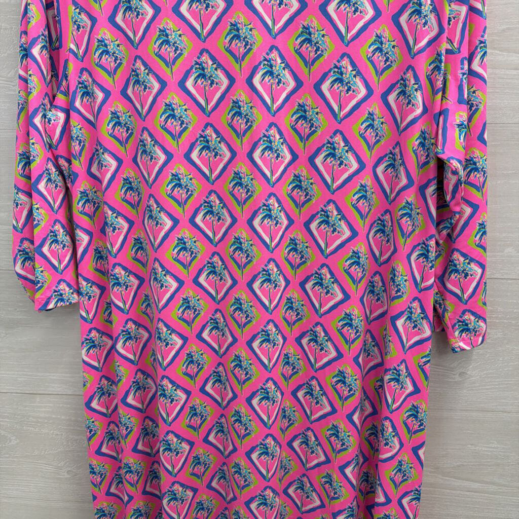 Lulu B Pink/ Multi Print Long Sleeve Maxi Dress 1X