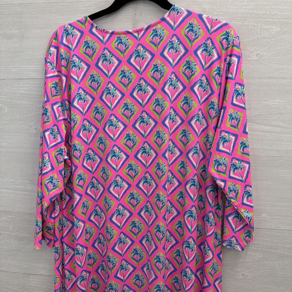 Lulu B Pink/ Multi Print Long Sleeve Maxi Dress 1X