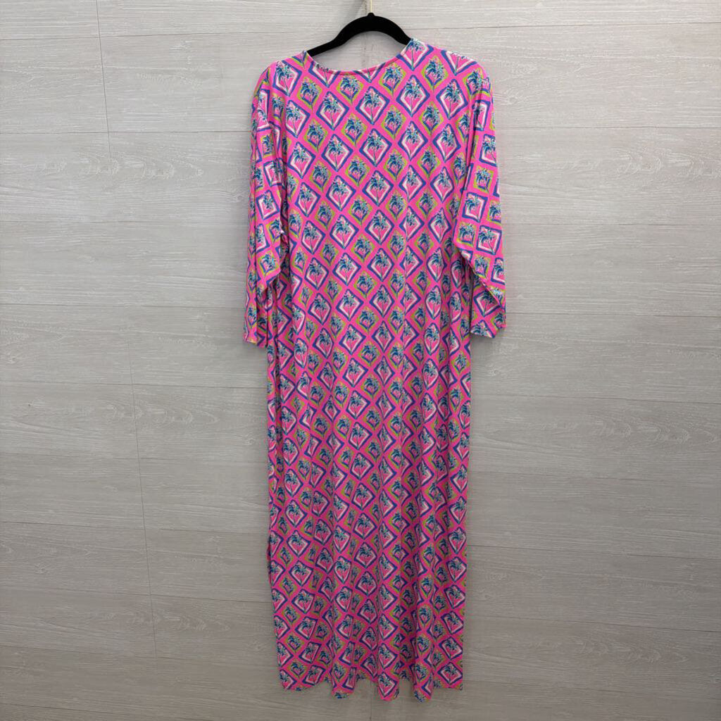 Lulu B Pink/ Multi Print Long Sleeve Maxi Dress 1X
