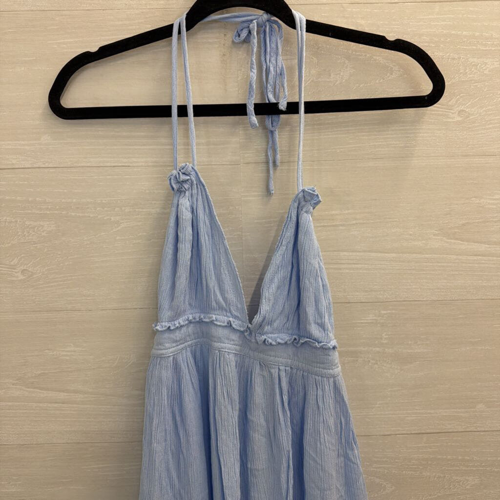 Blue Halter Neck Polka Dot Hem Mini Dress Large