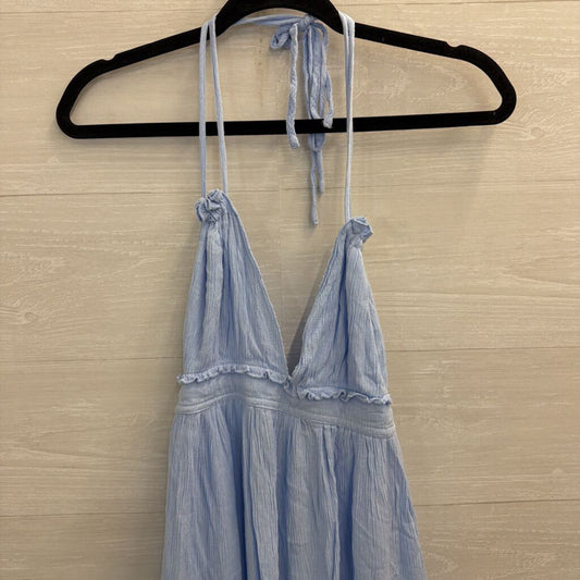 Blue Halter Neck Polka Dot Hem Mini Dress Large