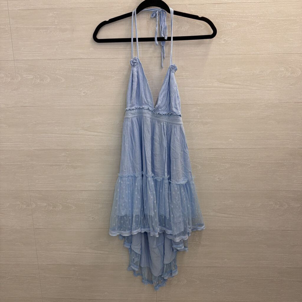 Blue Halter Neck Polka Dot Hem Mini Dress Large