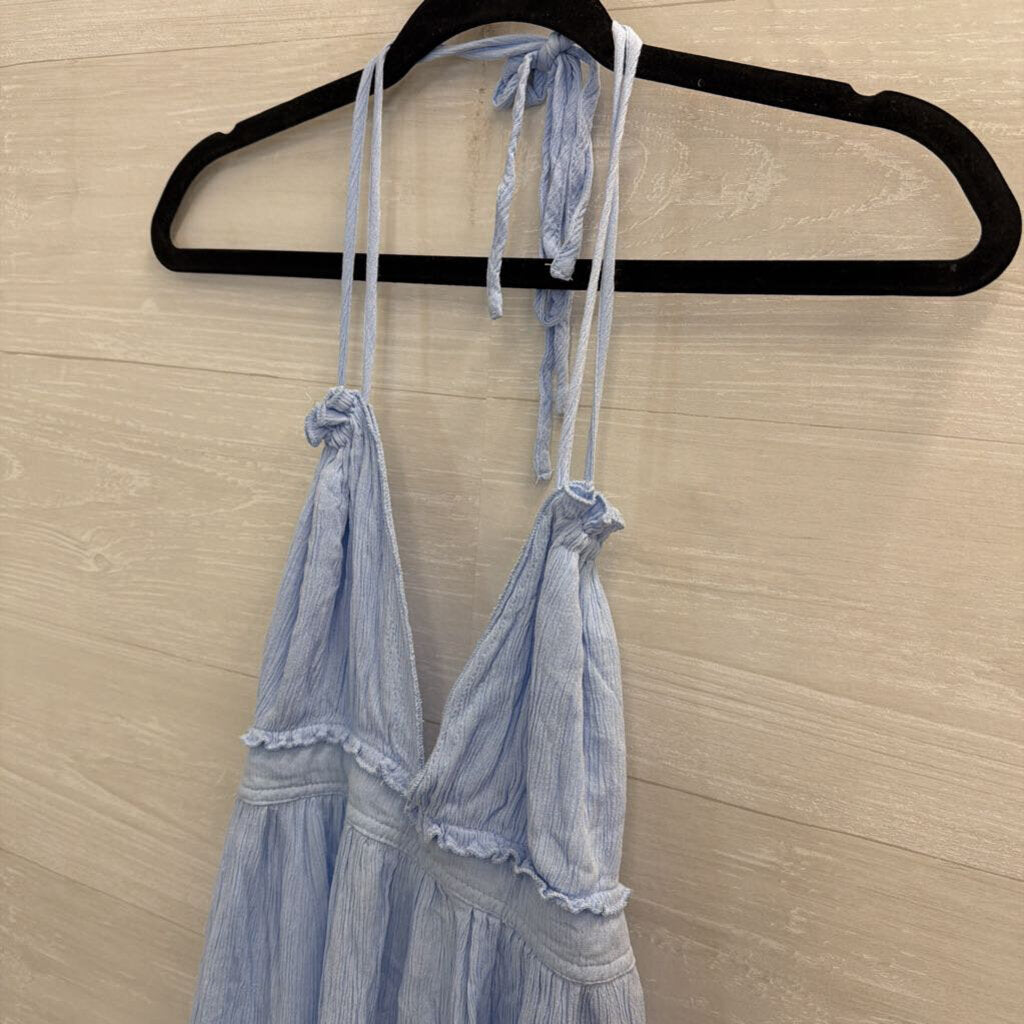 Blue Halter Neck Polka Dot Hem Mini Dress Large