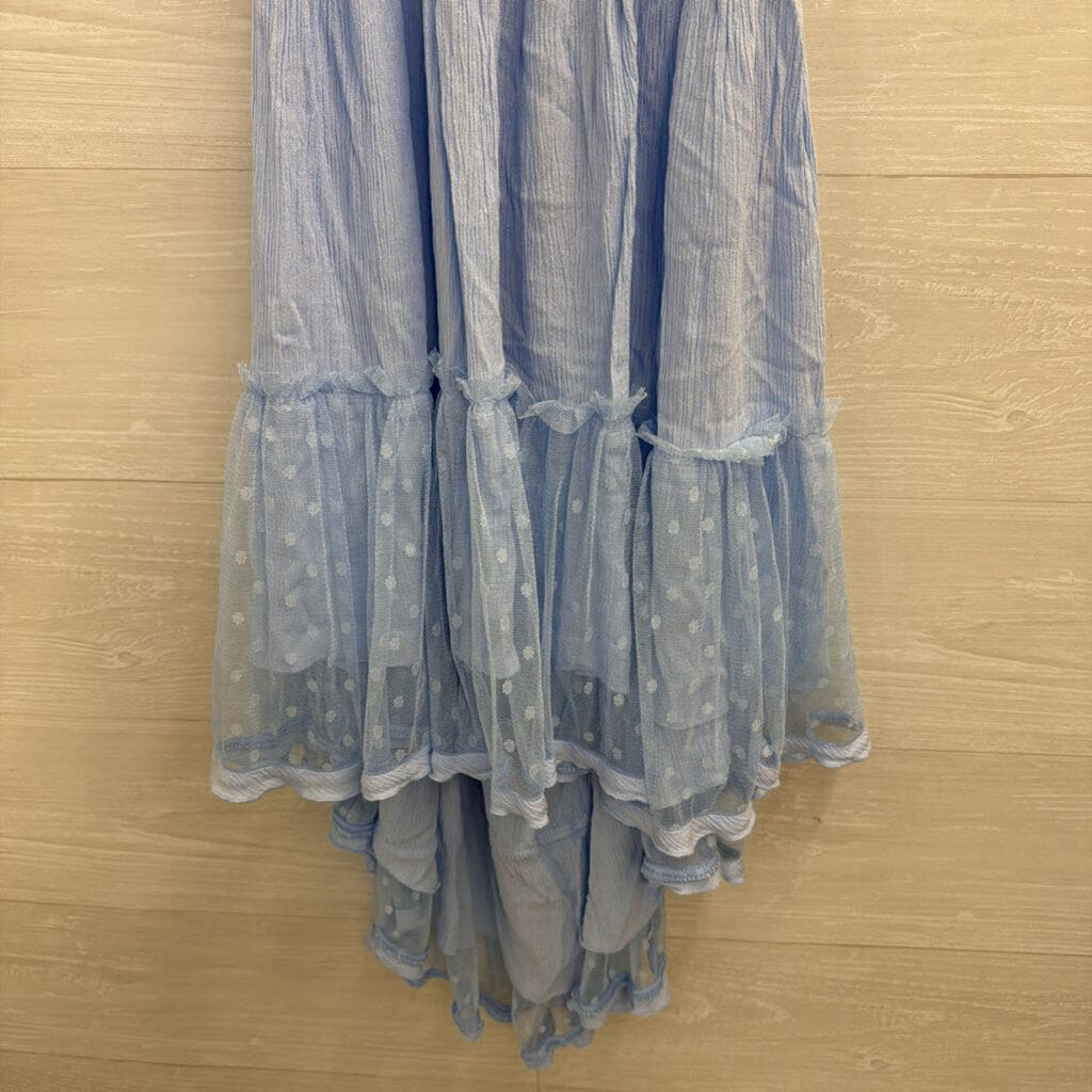 Blue Halter Neck Polka Dot Hem Mini Dress Large