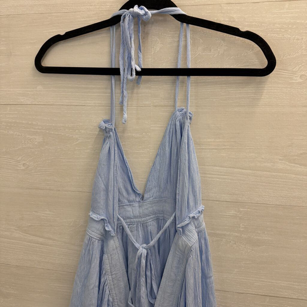 Blue Halter Neck Polka Dot Hem Mini Dress Large