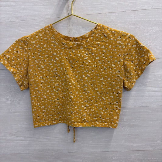 Outlaw Yellow Floral Print Cropped Short Sleeve Top Large