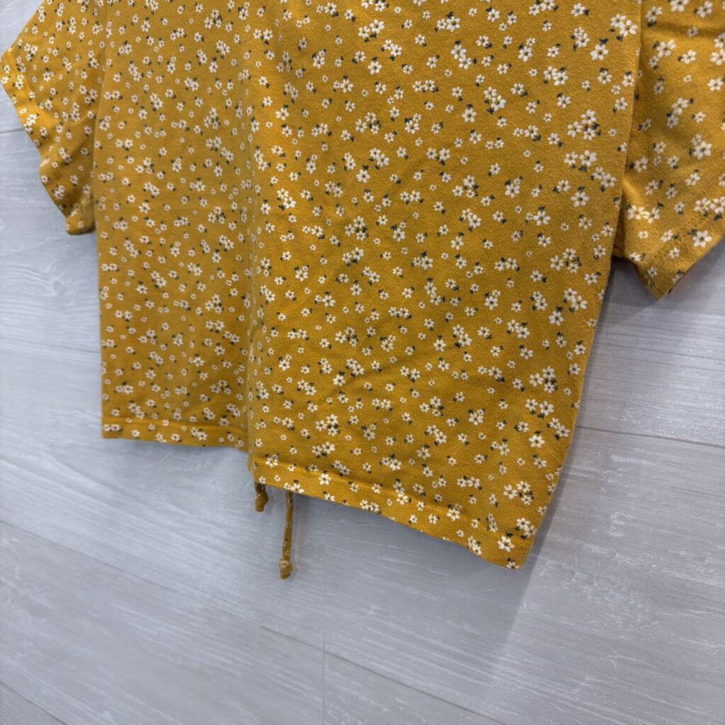 Outlaw Yellow Floral Print Cropped Short Sleeve Top Large