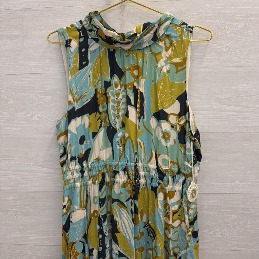 Spartina Blue/ Multi Print High Neck Maxi Dress Large