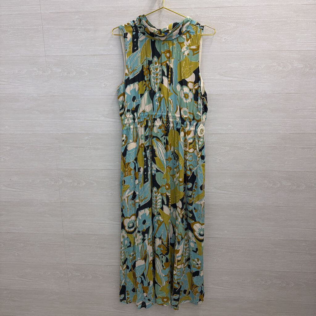 Spartina Blue/ Multi Print High Neck Maxi Dress Large