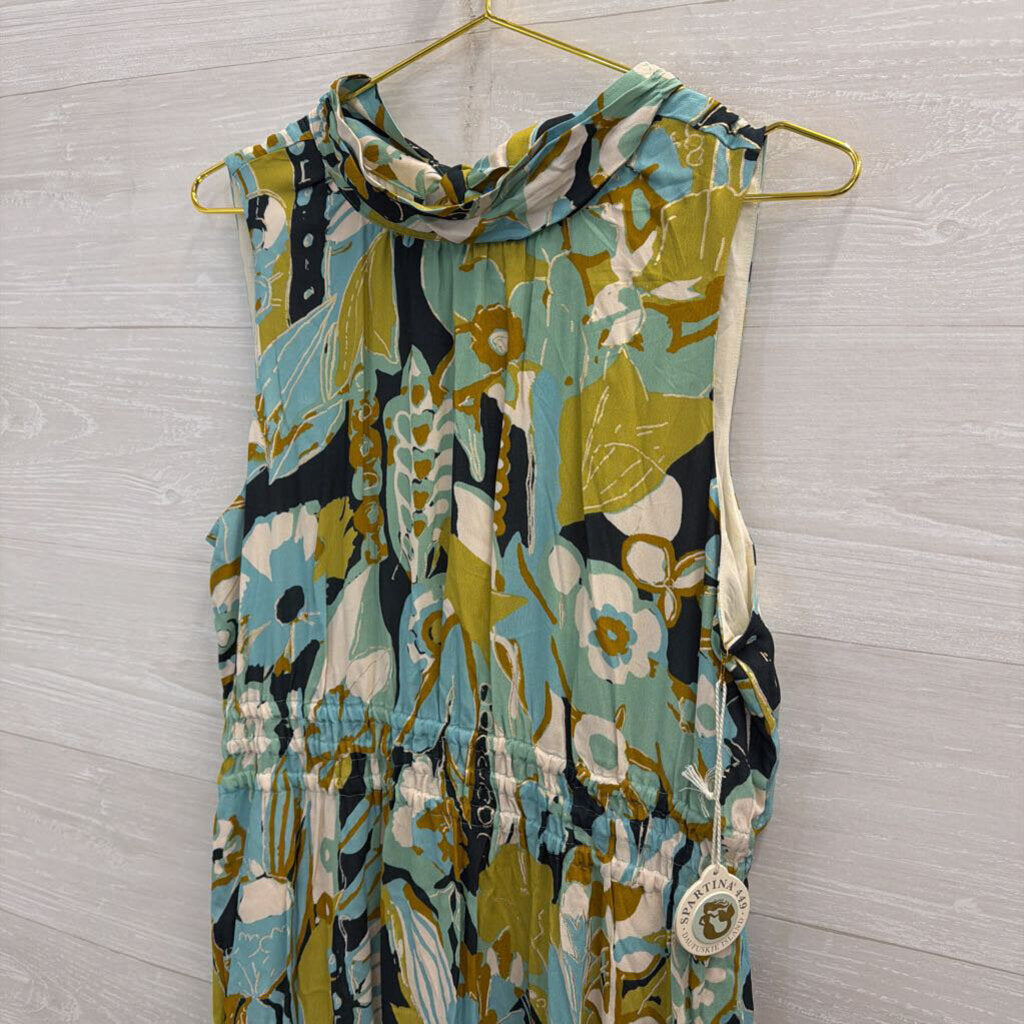 Spartina Blue/ Multi Print High Neck Maxi Dress Large