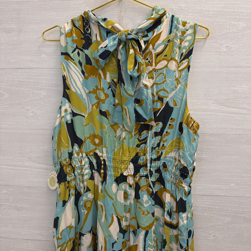 Spartina Blue/ Multi Print High Neck Maxi Dress Large