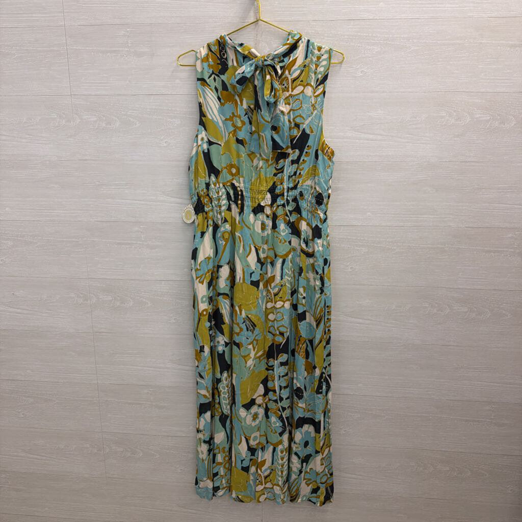Spartina Blue/ Multi Print High Neck Maxi Dress Large