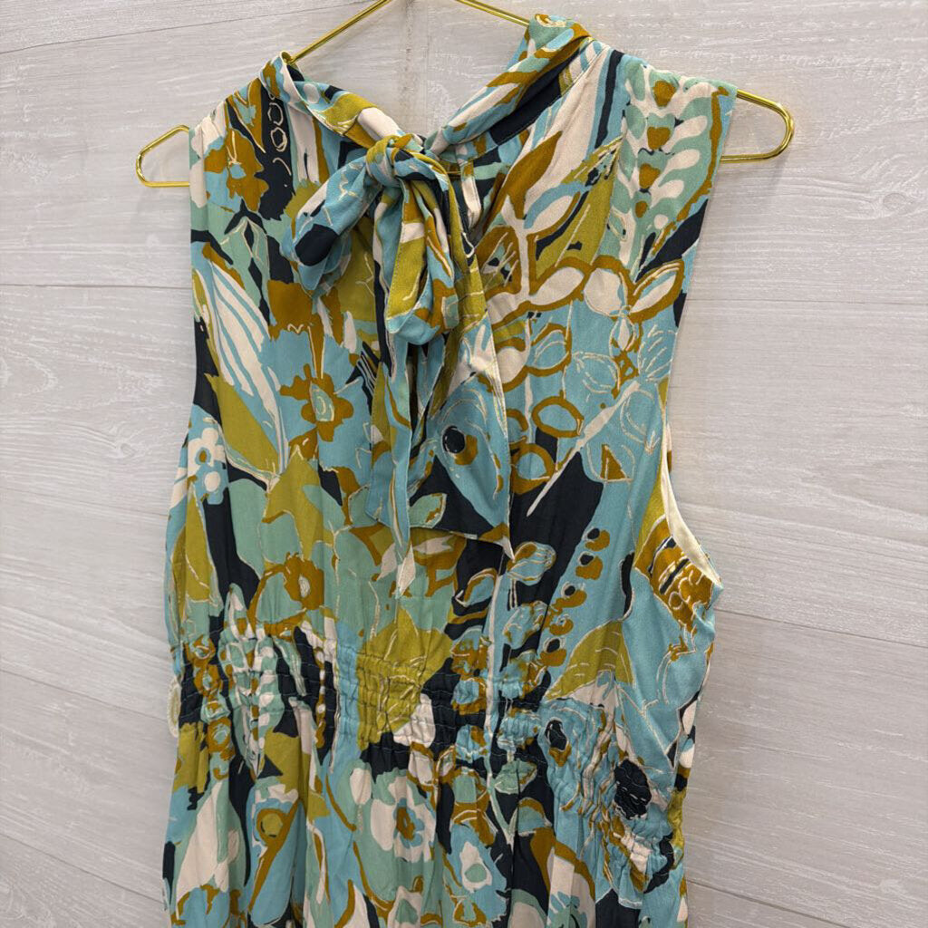 Spartina Blue/ Multi Print High Neck Maxi Dress Large