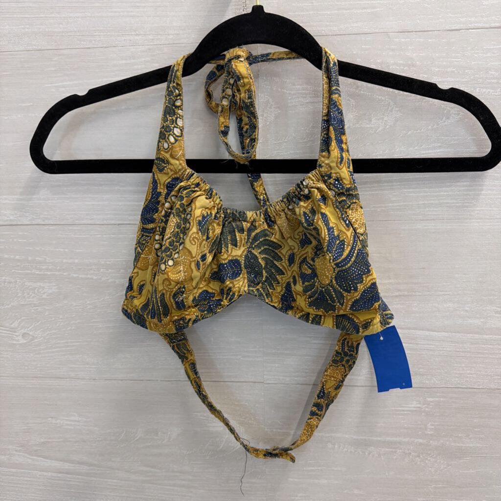Green/ Navy Print Halter Bralette Top Small