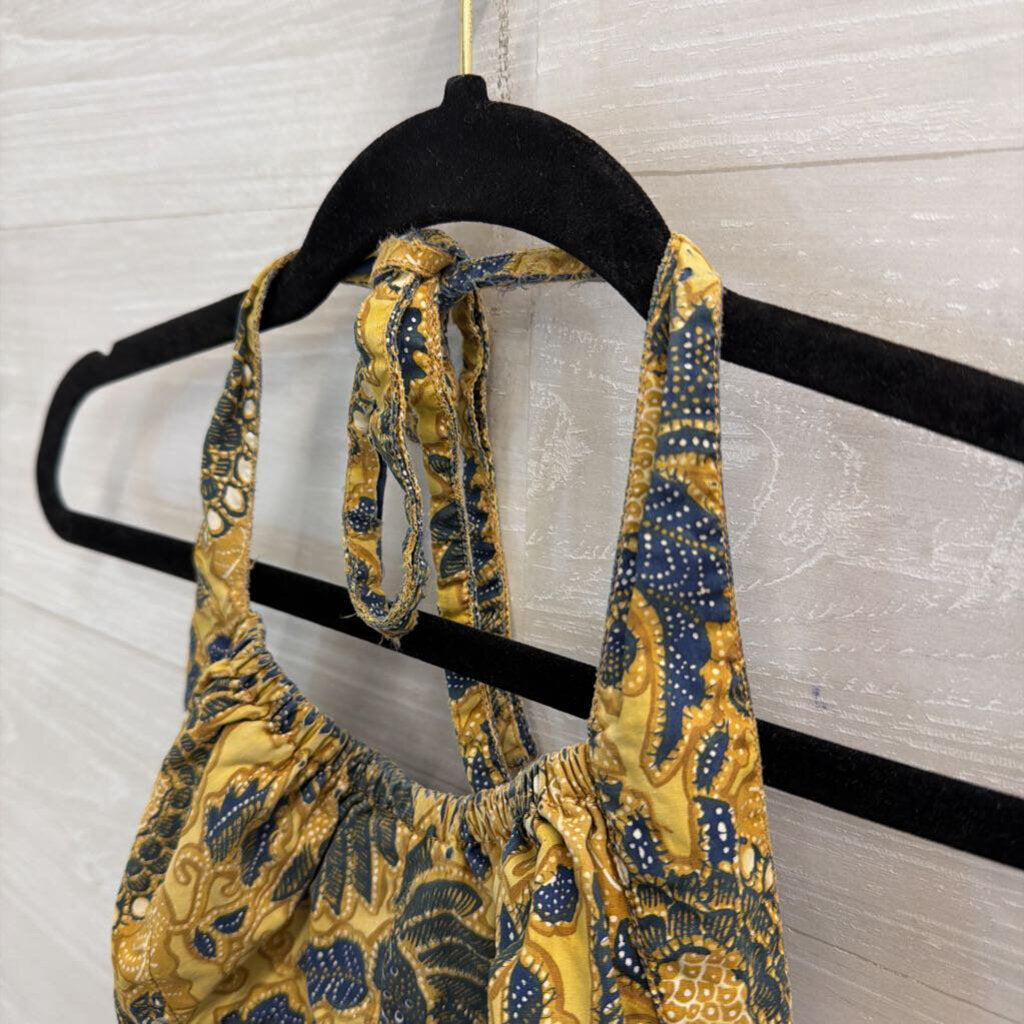 Green/ Navy Print Halter Bralette Top Small