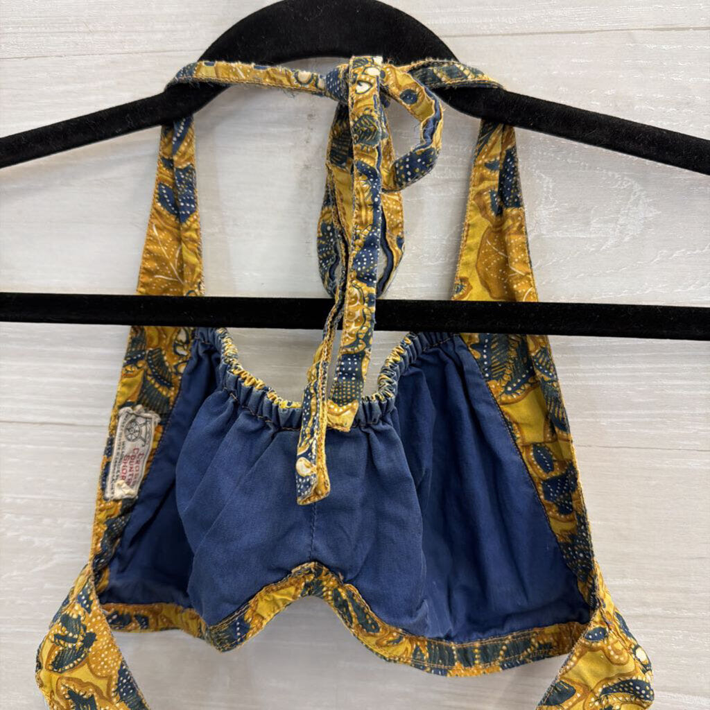 Green/ Navy Print Halter Bralette Top Small
