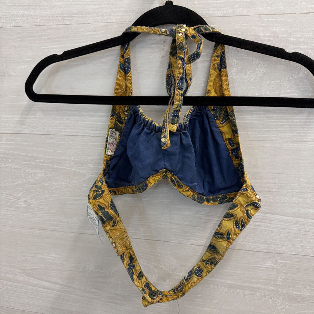 Green/ Navy Print Halter Bralette Top Small