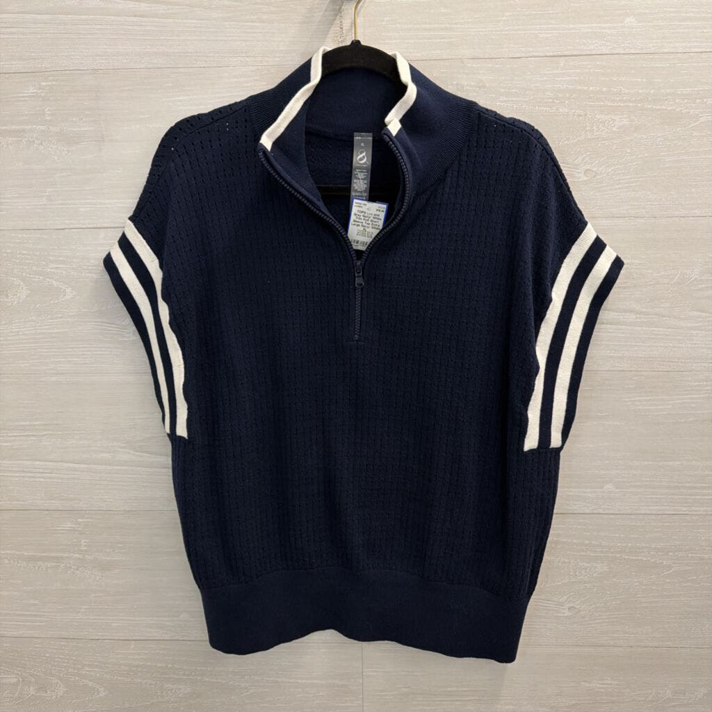 Navy/ White Trim Knit Short Sleeve Top Extra Large