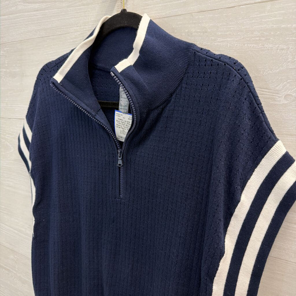 Navy/ White Trim Knit Short Sleeve Top Extra Large