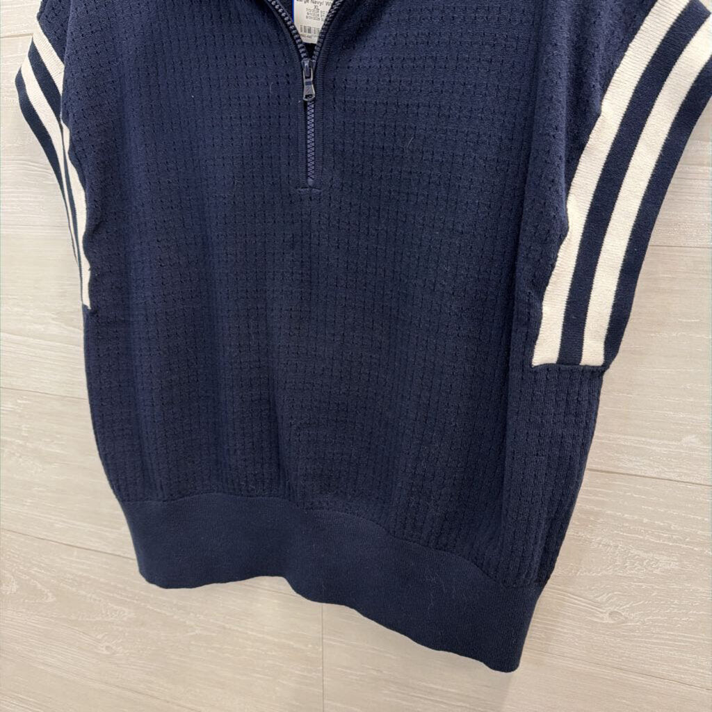 Navy/ White Trim Knit Short Sleeve Top Extra Large