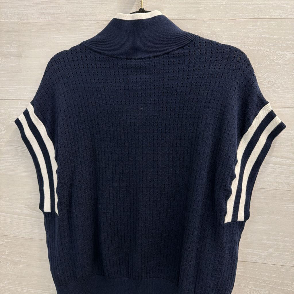 Navy/ White Trim Knit Short Sleeve Top Extra Large