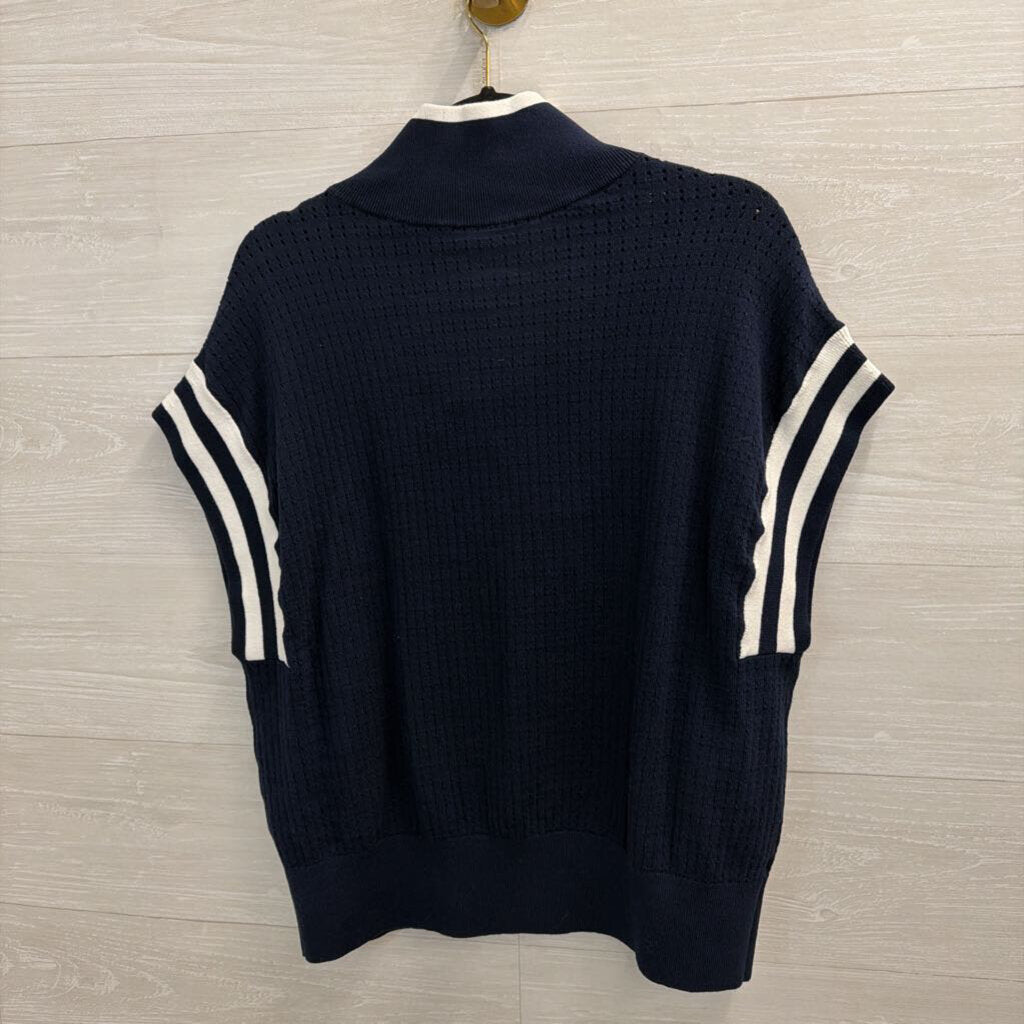 Navy/ White Trim Knit Short Sleeve Top Extra Large